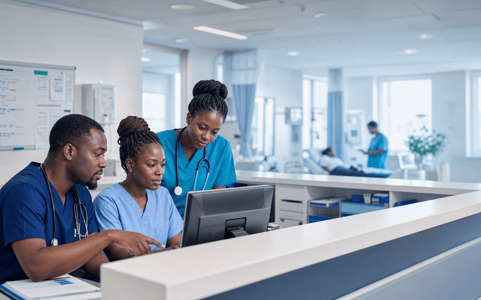 Healthcare professionals working together in a hospital setting